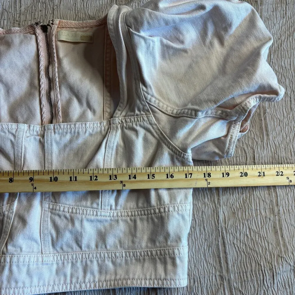 Ulla Johnson Size 12 Renee Denim Bustier Puff Sleeve Crop Top Sweetbriar Blush